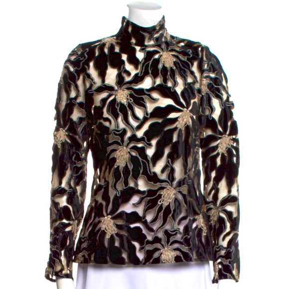 NWT BEAUFILLE Floral Print Mock Neck Blouse w/ Tags - Picture 1 of 8